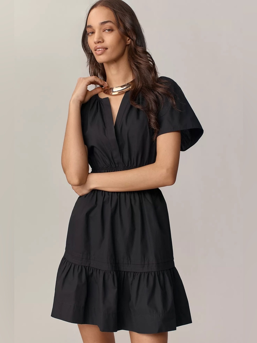 Anthropologie Black Smocked-Waist Mini Dress